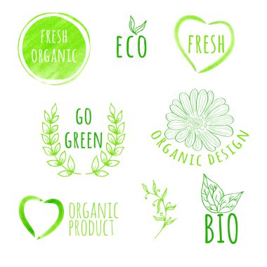 Suluboya organik gıda etiketleri kümesi