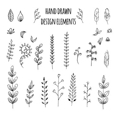 elle çizilmiş tasarım öğeleri kümesi