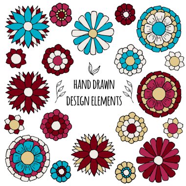 elle çizilmiş tasarım öğeleri kümesi