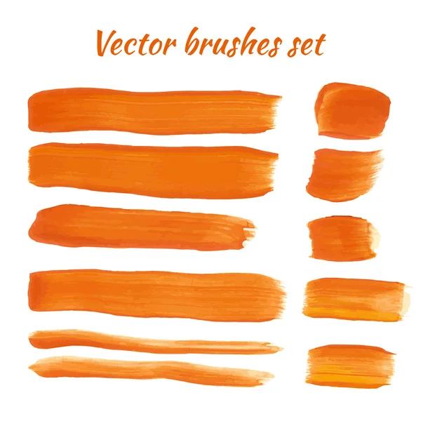 Satz orangefarbener Acryl Pinselstriche — Stockvektor