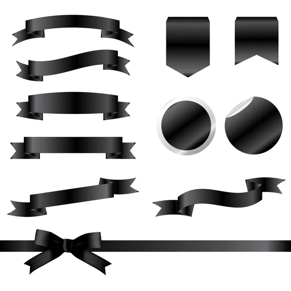 Black Ribbons Set isolated On White — Wektor stockowy