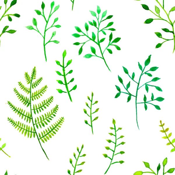 Бесшовный узор с зелеными ветвями и листьями — стоковый вектор