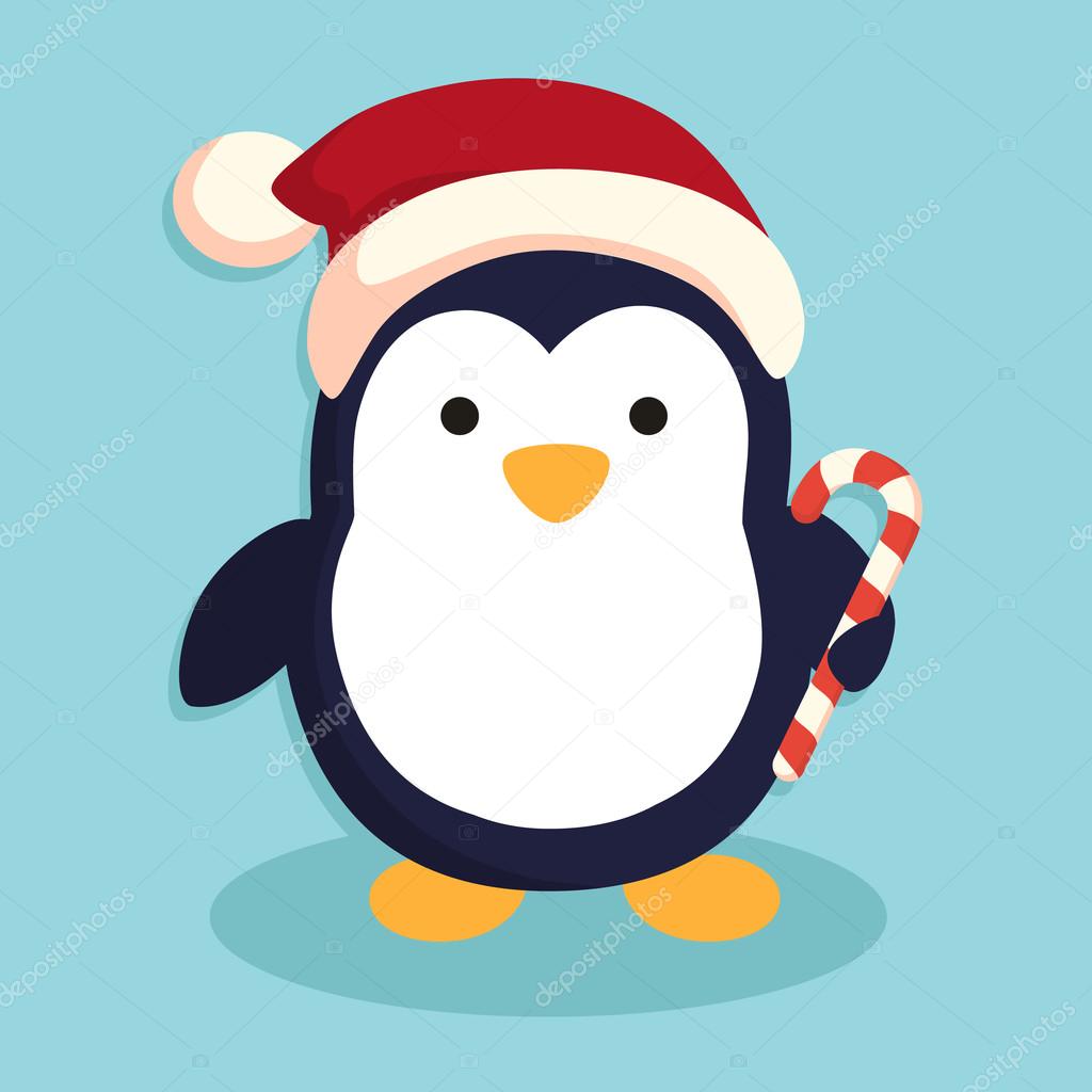 stock illustration penguin with santa hat