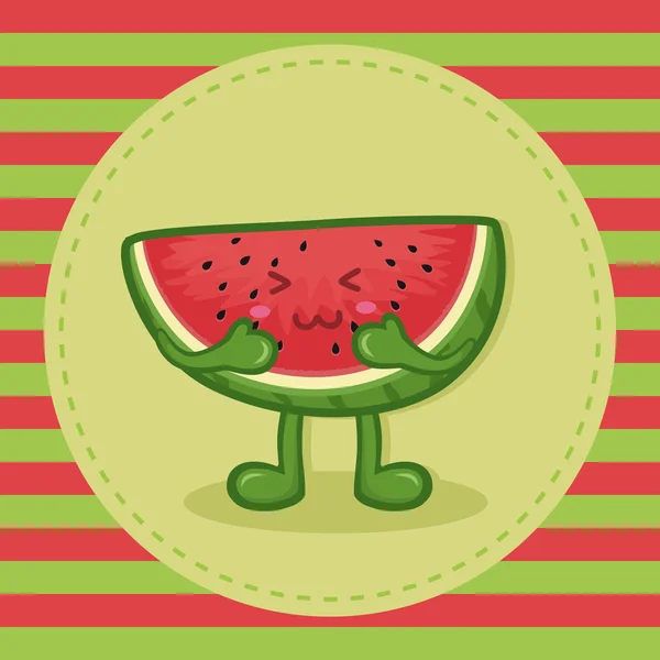 Linda sandía fruta rebanada mascota — Vector de stock