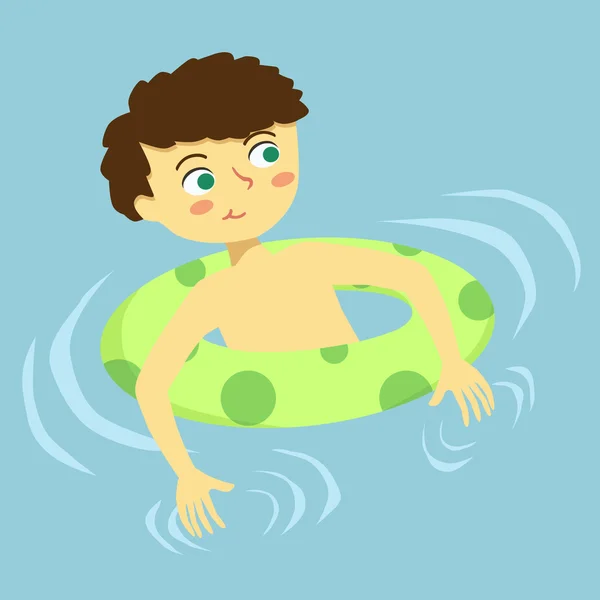 Boy Floating in Swimming Pool — Stock Vector