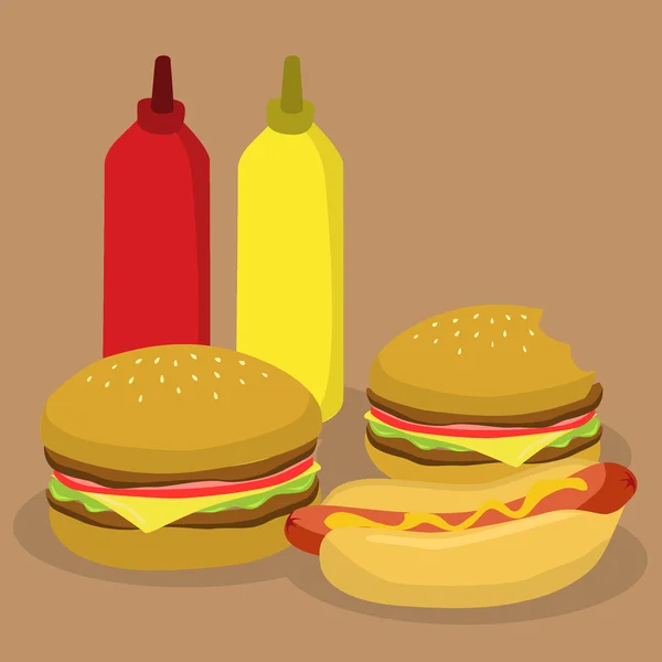 ファーストフードのハンバーガーとホットドッグ — ストックベクタ