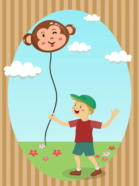 Boy Holding Monkey Balloon — Stock Vector