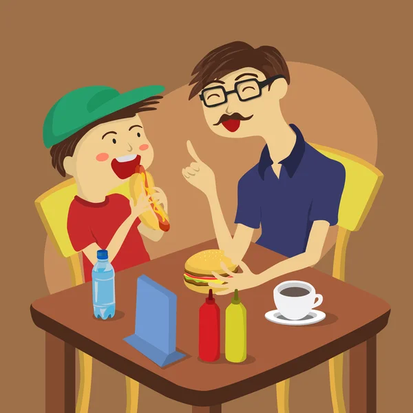 Jongen Lunch met papa in Fathers Day — Stockvector