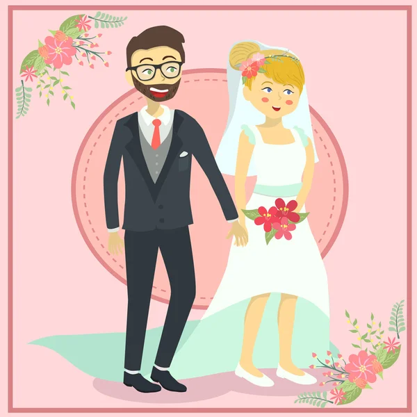 Boda pareja celebración de la mano — Vector de stock