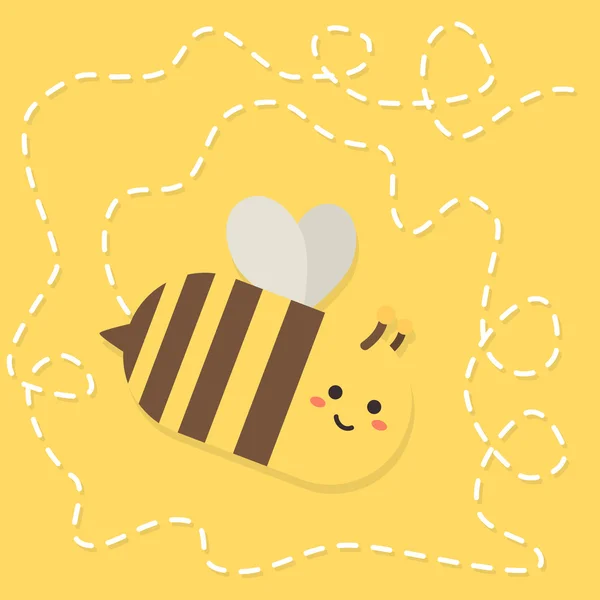 Biene mit gestrichelter Linie auf gelbem Hintergrund — Stockvektor