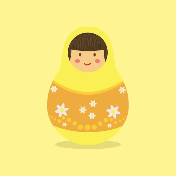 Cute Russian Doll Yellow — Stock Vector