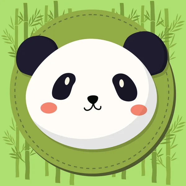 可爱的熊猫头卡通在竹背景 — 图库矢量图片