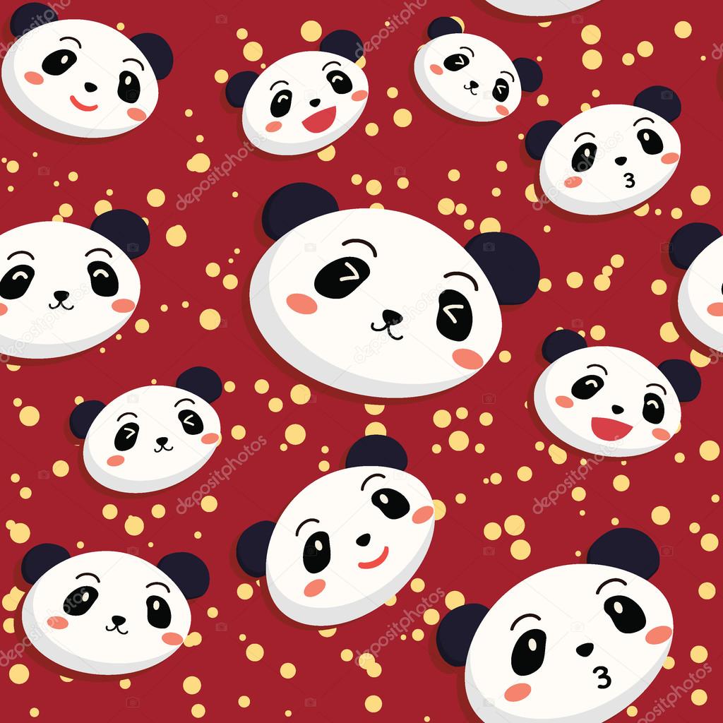 Panda Seamless Pattern Red