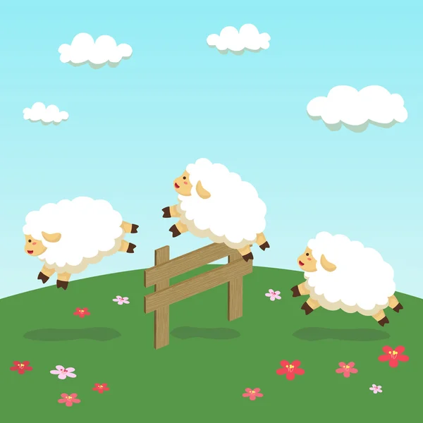 Counting Sheep in Field Background — Stock Vector