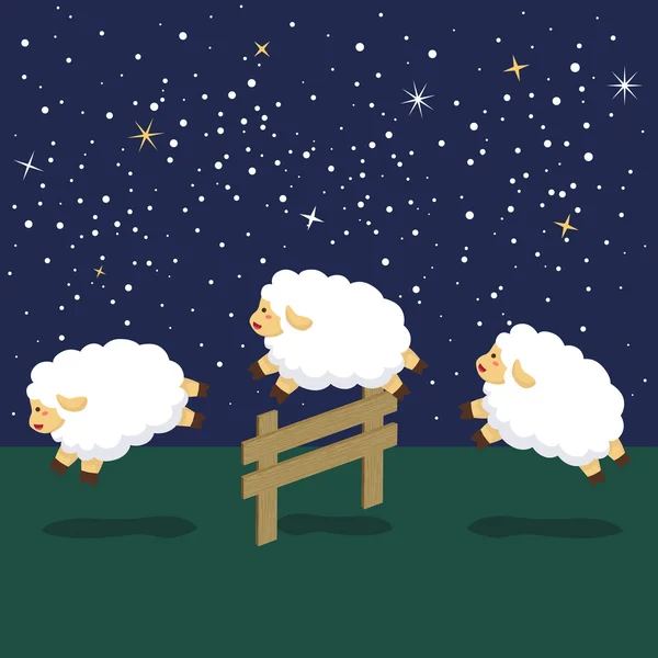 Counting Sheep in Night Background — Stock Vector