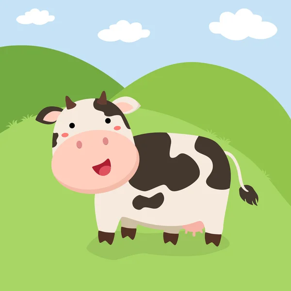 Cute Cow Standing on Field — Stock Vector