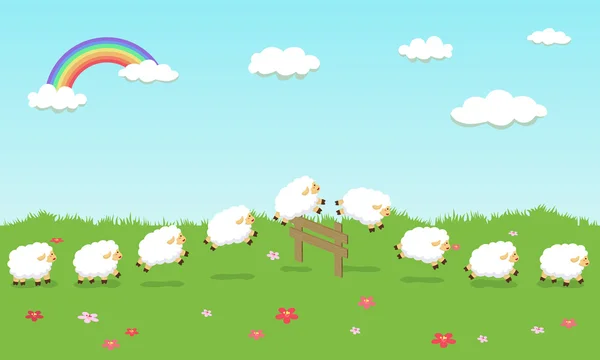 Comptage sans couture des files d'attente moutons dans le champ — Image vectorielle