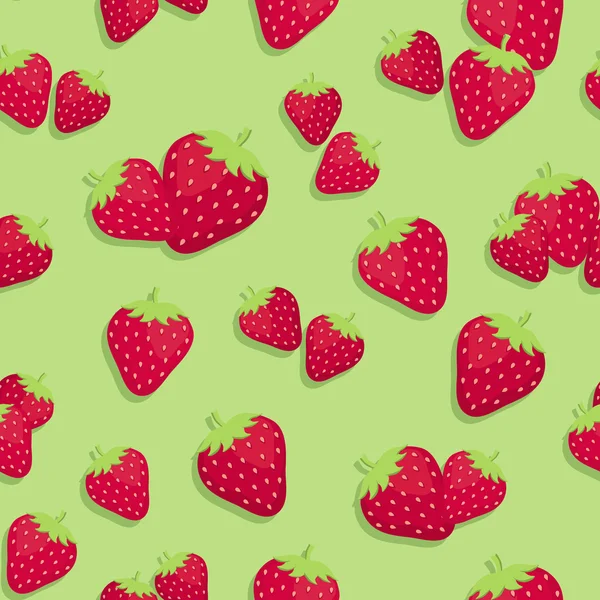 Frutta di fragole modello senza cuciture in sfondo verde . — Vettoriale Stock