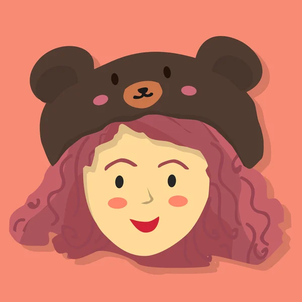 Кучерява дівчина з Hat Чорний ведмідь — стоковий вектор