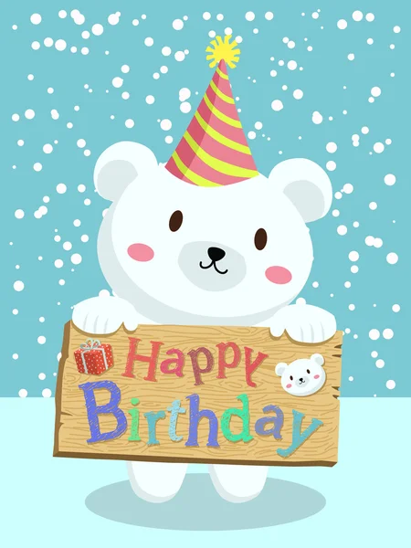 Birthday Polar Bear Cartoon — Stock Vector