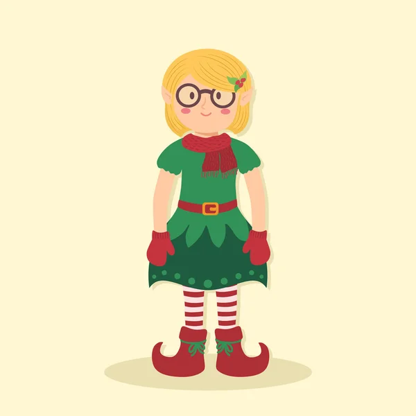 Natal elfo óculos loira menina — Vetor de Stock
