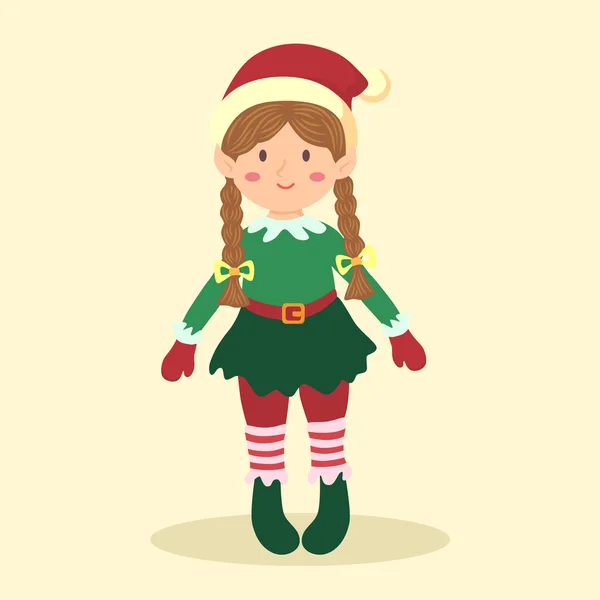 Natal Elfo trança menina — Vetor de Stock