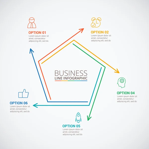 Pentágono plano de línea delgada para infografía . — Vector de stock