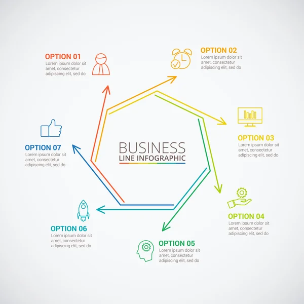 Dünne Linie flache Heptagon für Infografik. — Stockvektor