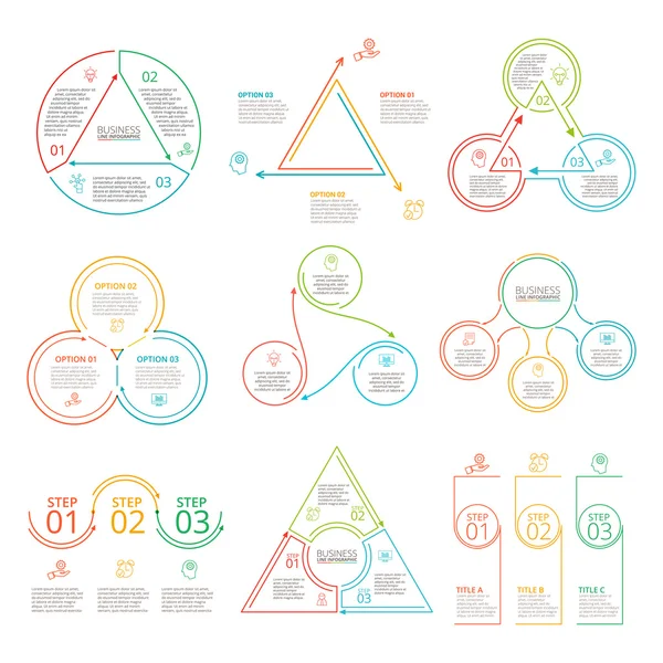 Conjunto de elementos planos de línea delgada para infografía . — Vector de stock