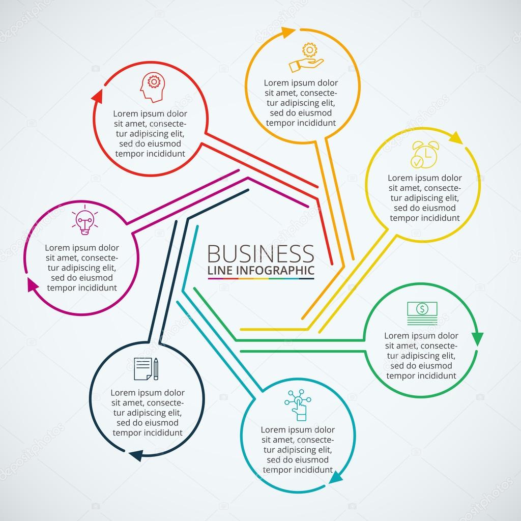 Thin line flat element for infographic. Template for diagram, graph, presentation and chart. Business concept with 7 options, parts, steps or processes. Data visualization.