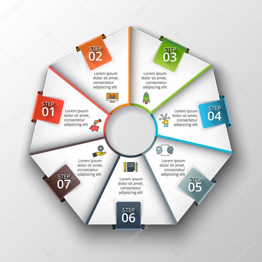 Vector heptagon infographic. Template for cycle diagram, graph, presentation and chart. Business concept with 7 options, parts, steps or processes. Data visualization.
