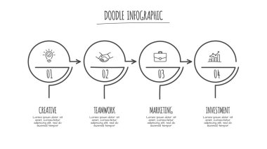 4 seçenekli karalama bilgi ögeleri. El çizimi ikonlar. İnce çizgi çizimi