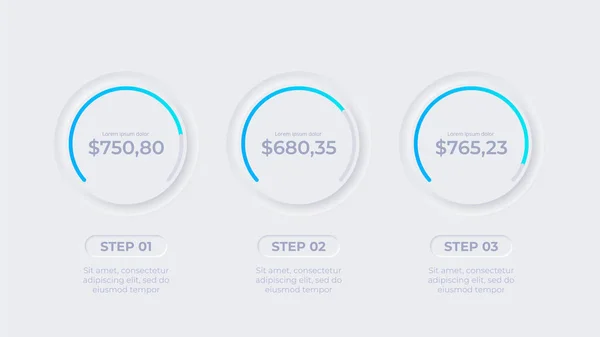 Elementos neumórficos para infográfico. Modelo para diagrama, gráfico, apresentação e gráfico. Conceito Skeuomorph com opções, peças, passos ou processos —  Vetores de Stock