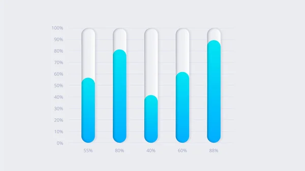 Neumorphic column chart infographic. Concepto Skeuomorph con 5 opciones, partes, pasos o procesos — Vector de stock