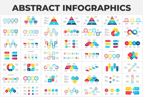 Große Menge abstrakter infografischer Elemente. Kann für Schritte, Geschäftsprozesse, Workflow, Diagramm, Flussdiagramm-Konzept und Zeitachse verwendet werden. Datenvisualisierungsvektor-Design-Vorlage — Stockvektor