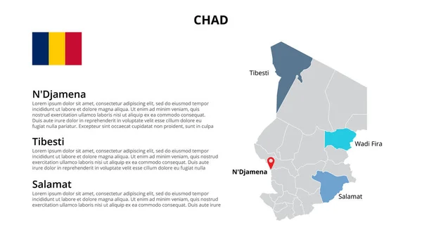 Modelo infográfico do mapa vetorial do Chade dividido por estados, regiões ou províncias. Apresentação de slides —  Vetores de Stock