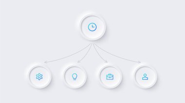 Bilgi için neumorfik çember elementleri. Şablon, grafik, sunum ve grafik. 5 seçenek, parça, adım veya işleme sahip Skeuomorph kavramı