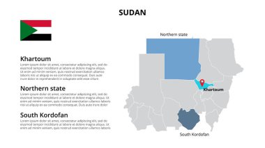 Sudan vektör haritası bilgi şablonu eyaletlere, bölgelere ya da illere bölünmüştür. Slayt sunumu