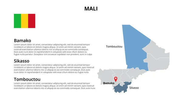 Modelo infográfico de mapa vetorial Mali dividido por estados, regiões ou províncias. Apresentação de slides —  Vetores de Stock
