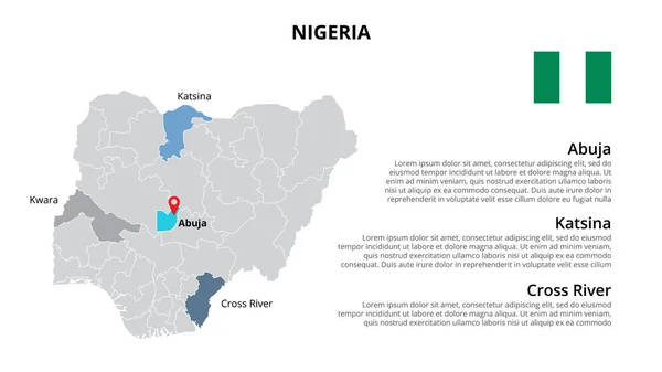 Nigéria modelo infográfico mapa vetorial dividido por estados, regiões ou províncias. Apresentação de slides —  Vetores de Stock