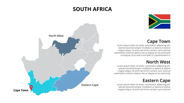 Südafrika Vektorkarte Infografik Vorlage unterteilt nach Staaten, Regionen oder Provinzen. Diapräsentation — Stockvektor
