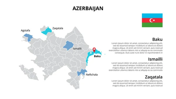 Modelo infográfico do mapa vetorial do Azerbaijão dividido por estados, regiões ou províncias. Apresentação de slides —  Vetores de Stock