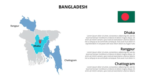 Bangladesh vetor mapa infográfico modelo dividido por estados, regiões ou províncias. Apresentação de slides —  Vetores de Stock