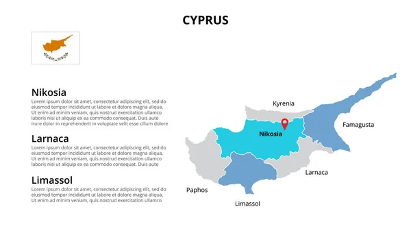 Mapa vetorial de Chipre modelo infográfico dividido por estados, regiões ou províncias. Apresentação de slides —  Vetores de Stock