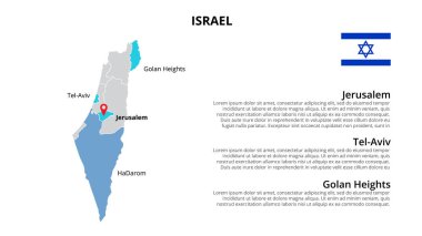 İsrail vektör haritası bilgi şablonu devletlere, bölgelere veya illere bölünmüştür. Slayt sunumu