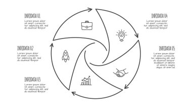 Beş seçenekli karalama bilgi ögeleri. El çizimi ikonlar. İnce çizgi çizimi