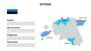 Estonya vektör haritası bilgi şablonu ülkelere bölünmüştür. Slayt sunumu.