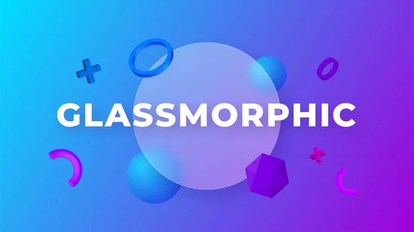 Concepto de glassmorphism con formas geométricas 3d. Efecto vidrio esmerilado. Ilustración sobre fondo vectorial de gradiente borroso. — Vector de stock