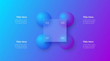 Glasmorfizm kare 3 boyutlu geometrik şekilli infografik kavram. Buzlu cam etkisi. Bulanık gradyan vektör arkaplanı çizimi