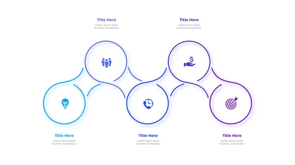 Vijf cirkels van dunne lijnen. Infographic voor presentaties dia. Bedrijfsconcept met 5 opties — Stockvector